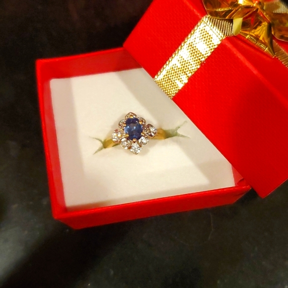 Blue Topaz and Diamond Solid 14kt Gold Cocktail Ring